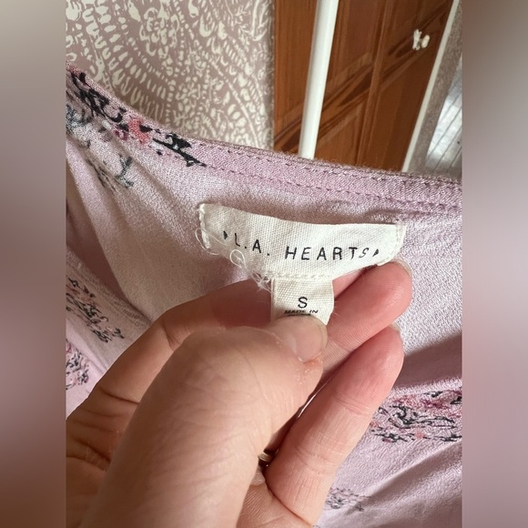 LA Hearts by PacSun Cold Shoulder Shirt Sleeve Pink White Floral Mini Dress - Picture 7 of 7